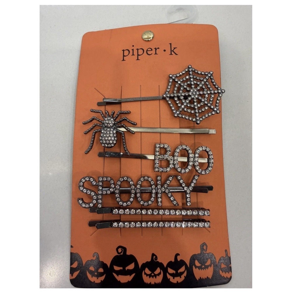 Piper K Halloween Bling Rhinestone Hair Pins‎ Set Spider Boo And Spooky NEW!